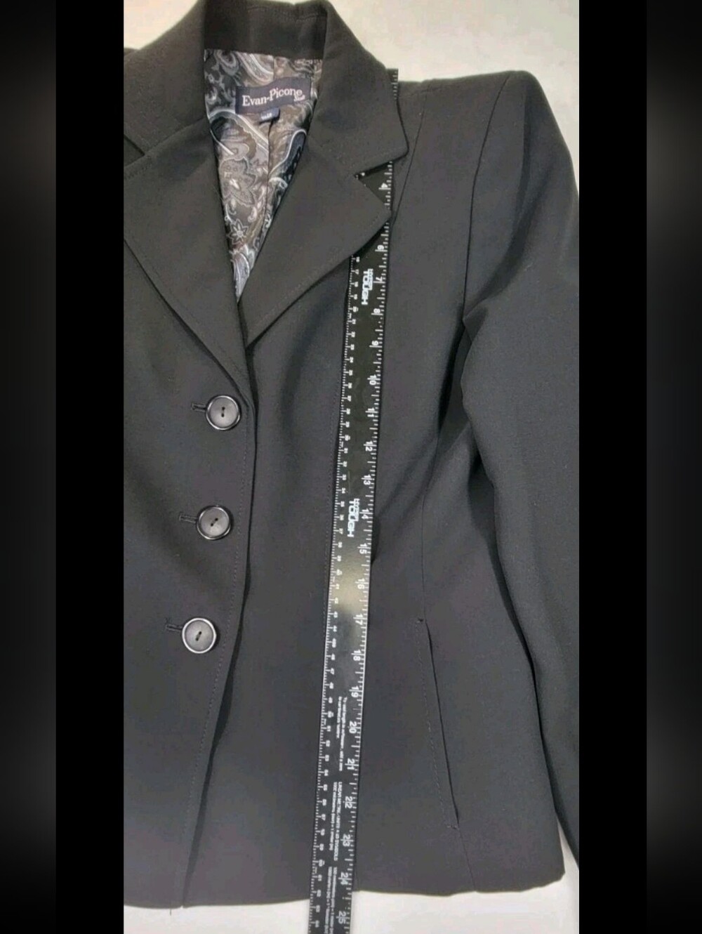 Evan-Picone Womens Black 2 Pice Suit Size 10 Tailored 3 Btn Jacket Pencil Skirt - Picture 10 of 11